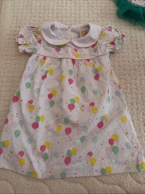 The Beaufort Bonnet Company White Dress with Pink, Yellow and Green Balloons